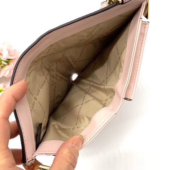 Michael Kors Jet Set Travel Double Zip Wristlet - Brown Signature/ Powder Blush - Picture 9 of 10